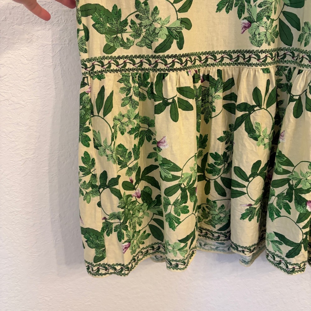 Max Studio Linen Blend Midi Dress S Botanical Floral European Summer Tiered - Picture 4 of 12